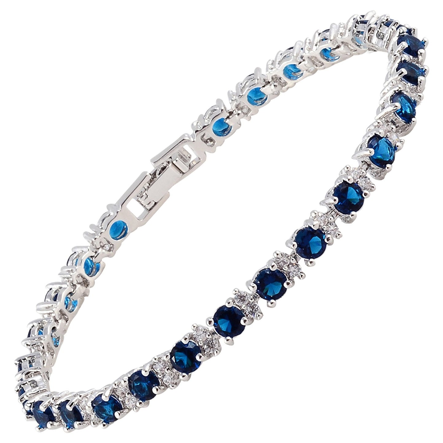 RIZILIA Round Multi-Color CZ Birthstone White Gold Plated Tennis Bracelet, 7"