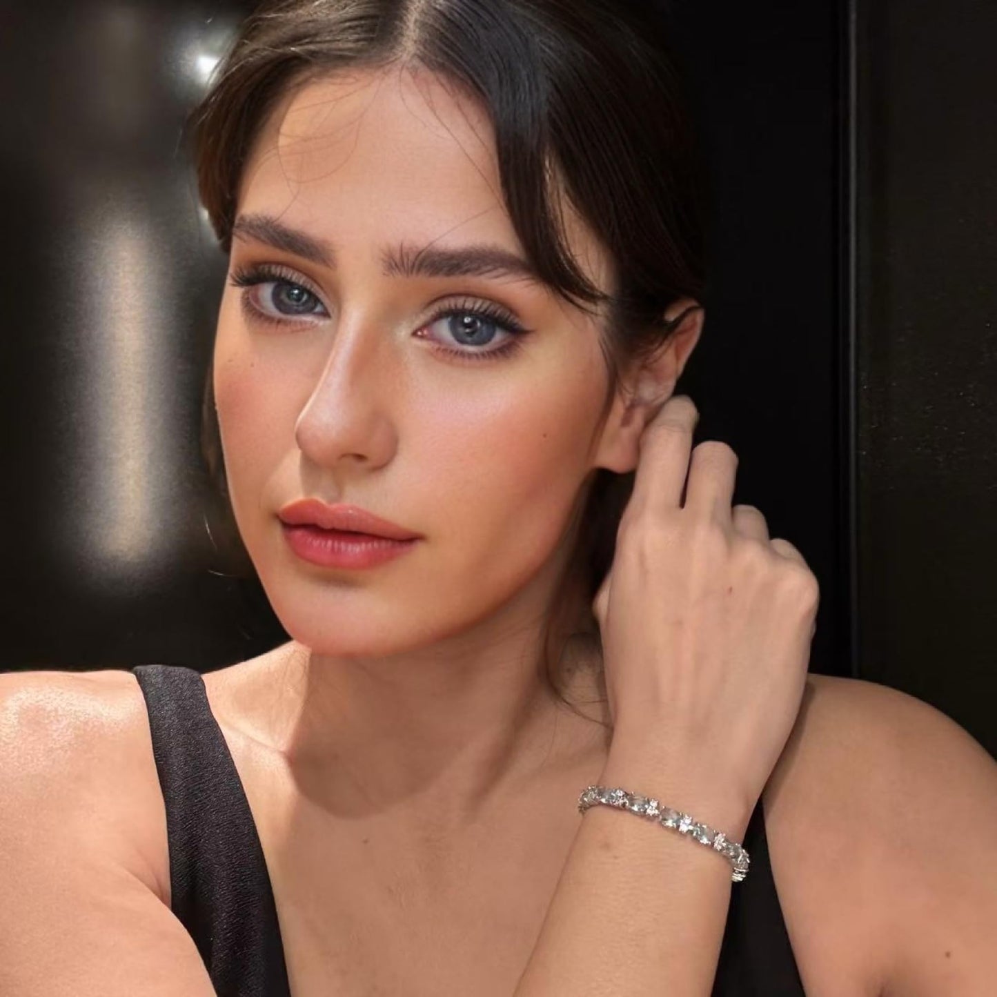 RIZILIA Oval Cut Multi-Color CZ Birthstone 18K White Gold Plated Tennis Bracelet, 7"