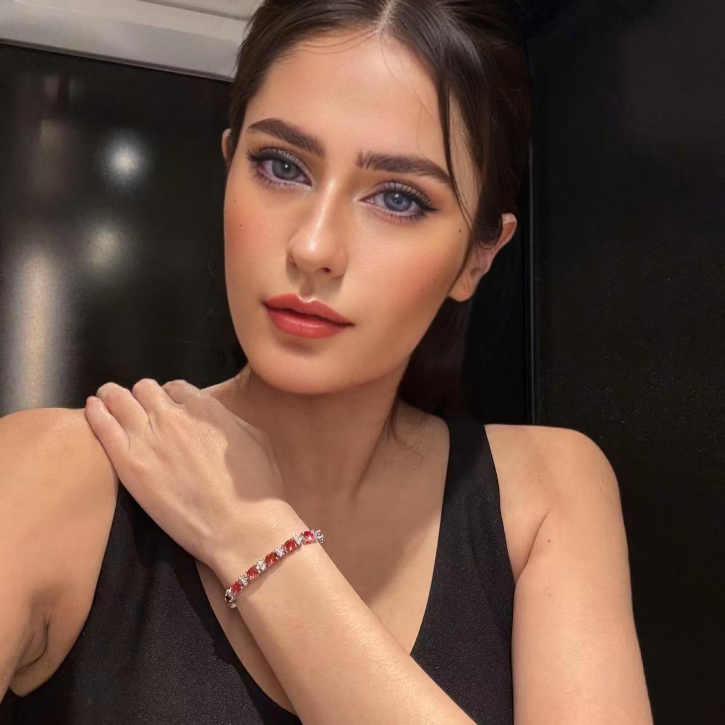 RIZILIA Oval Cut Multi-Color CZ Birthstone 18K White Gold Plated Tennis Bracelet, 7"