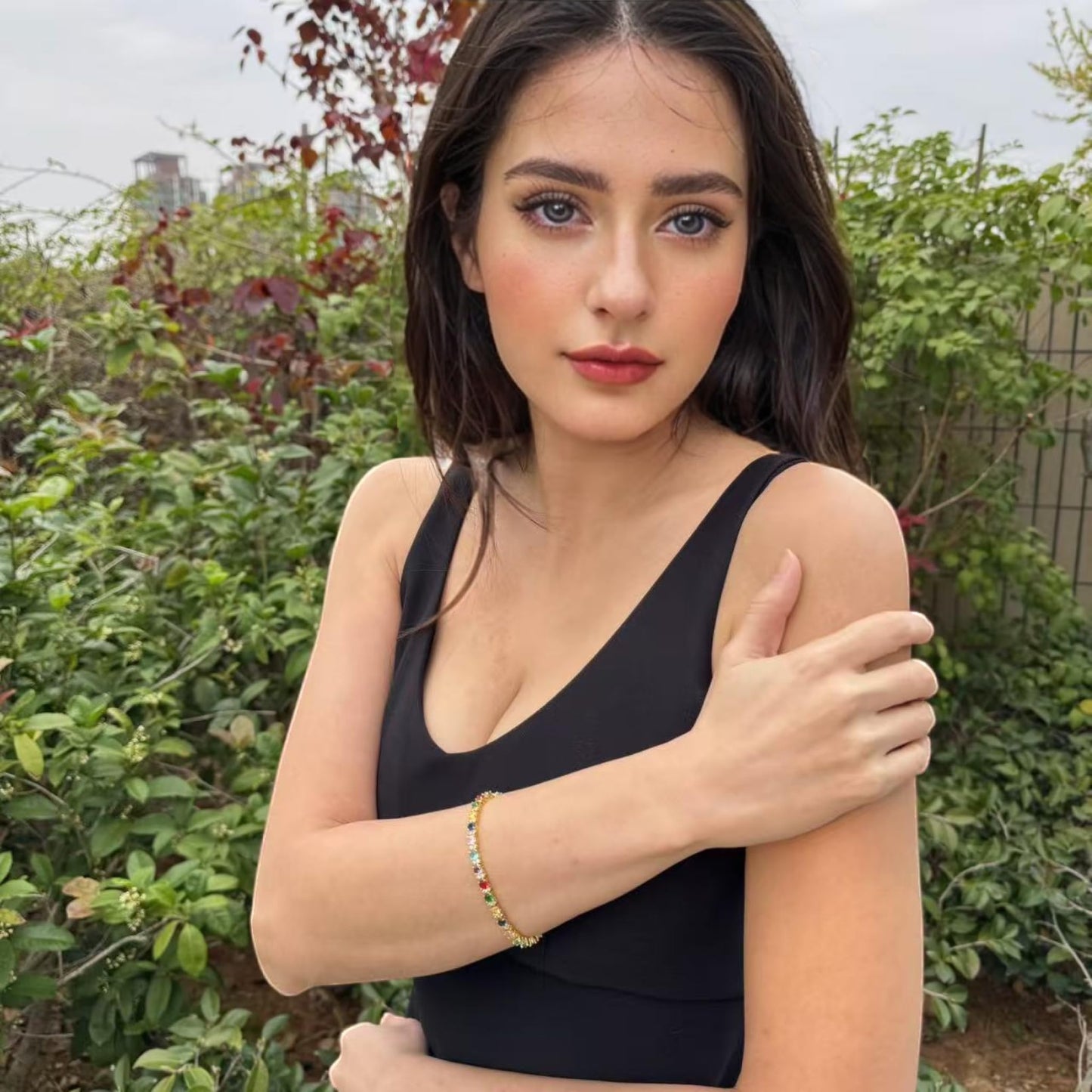 RIZILIA Eternity Tennis Bracelet & Round Cut CZ in Yellow Gold Plated, 7"