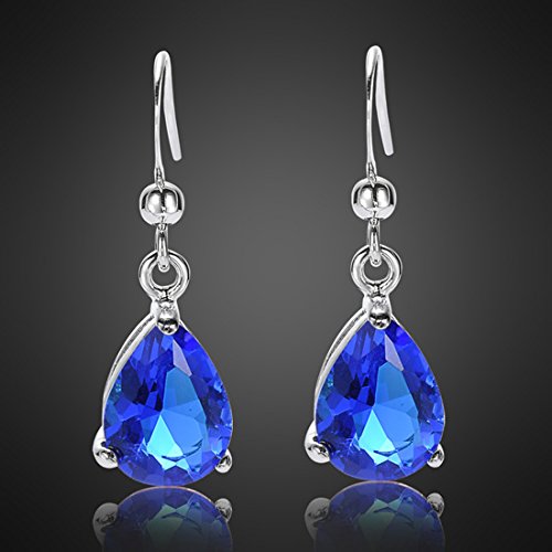 RIZILIA Dangle Drop Pierced Earrings with Pear Cut CZ [7 Colors available] in White Gold Plated, Simple Modern Elegant