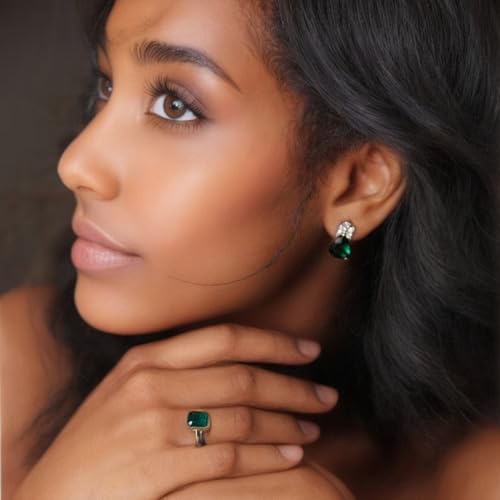 RIZILIA CELEBOX Solitaire Engagement Ring with Emerald Cut Gemstones CZ [6 Colors available] in Yellow Gold Plated, Celebrity inspired by Angelina Jolie