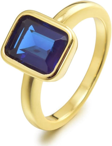 RIZILIA CELEBOX Solitaire Engagement Ring with Emerald Cut Gemstones CZ [6 Colors available] in Yellow Gold Plated, Celebrity inspired by Angelina Jolie
