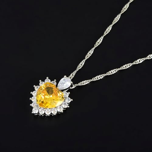 RIZILIA Ocean Heart Necklace for Women, Heart Cut Multi-Color Birthstone CZ Pendant in 18K White Gold Plated, 18 + 2 Inch Extension Chain, Modern Elegant Design Gift Idea for Women