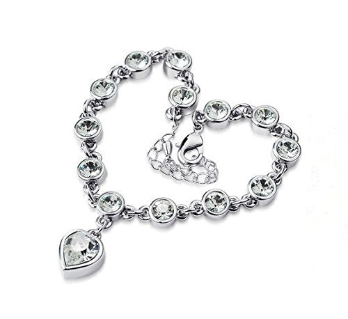 RIZILIA HEARTS Adjustable Tennis Bracelet & Heart/Round Cut Crystal [3 Colors available] in White Gold Plated, Simple Modern Elegant