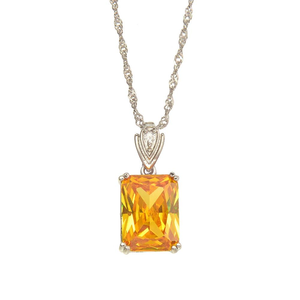 RIZILIA Pendant with 18" Chain & Rectangular Cut CZ [5 Colors available] in White Gold Plated, Simple Modern Elegant