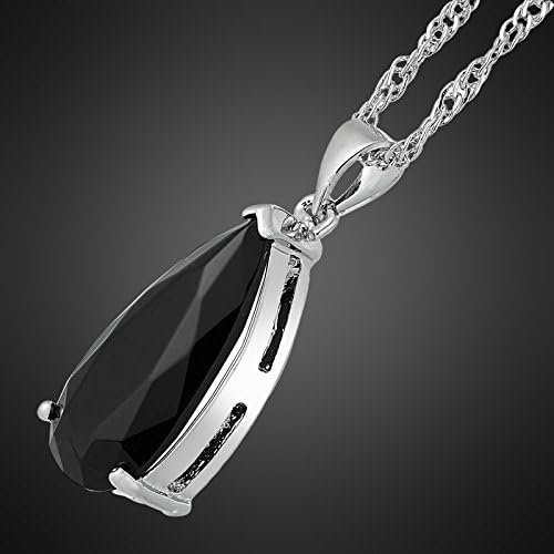 RIZILIA Pendant with 18" Chain & Long Pear Cut CZ | Eight Colors available in White Gold Plated, Simple Modern Elegant