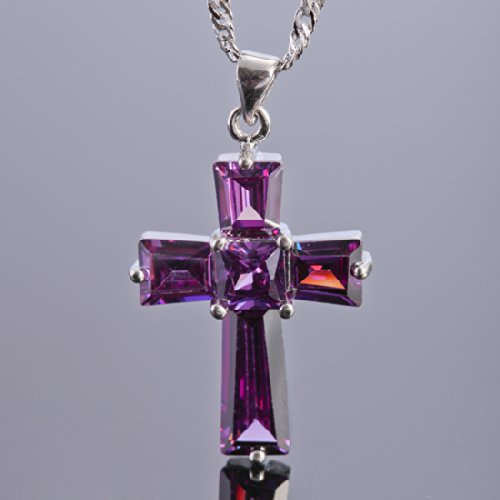 RIZILIA Cross Pendant with 18" Chain & Trapezoid Square Cut CZ [7 Colors available] in White Gold Plated, Simple Modern Elegant