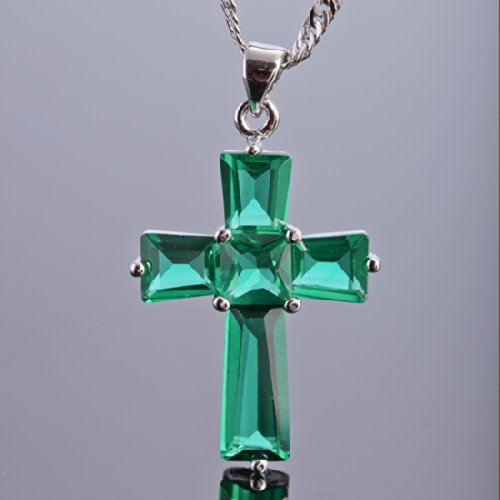 RIZILIA Cross Pendant with 18" Chain & Trapezoid Square Cut CZ [7 Colors available] in White Gold Plated, Simple Modern Elegant