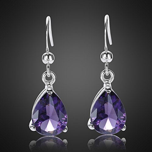 RIZILIA Dangle Drop Pierced Earrings with Pear Cut CZ [7 Colors available] in White Gold Plated, Simple Modern Elegant