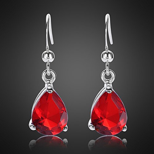 RIZILIA Dangle Drop Pierced Earrings with Pear Cut CZ [7 Colors available] in White Gold Plated, Simple Modern Elegant