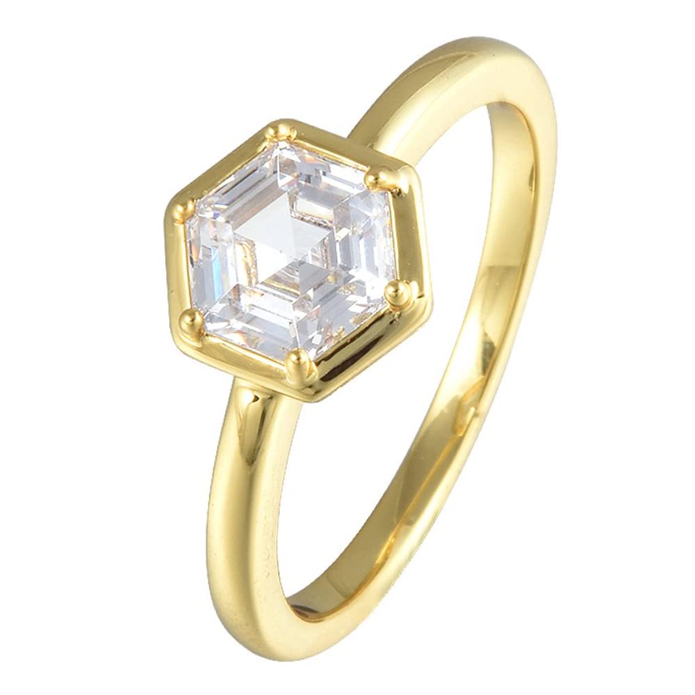 RIZILIA BEEHIVE Hexagon Solitaire Ring with Custom-Cut 1CT (6mm) Gemstone CZ in 18K Yellow Gold Plated