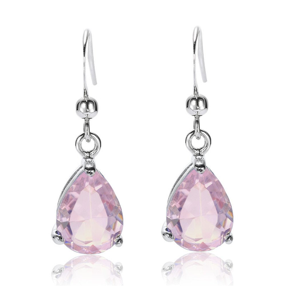 RIZILIA Dangle Drop Pierced Earrings with Pear Cut CZ [7 Colors available] in White Gold Plated, Simple Modern Elegant