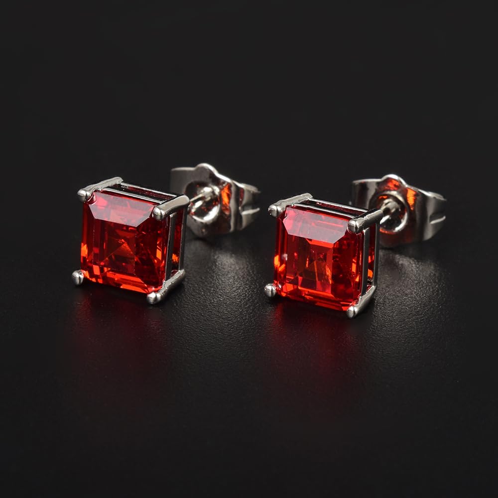 [RIZILIA CLASSIC] Stud Pierced Earrings with Square Emerald Cut Gemstones CZ [Multi-Colors available] in 18K White Gold Plated, Simple Modern Elegant