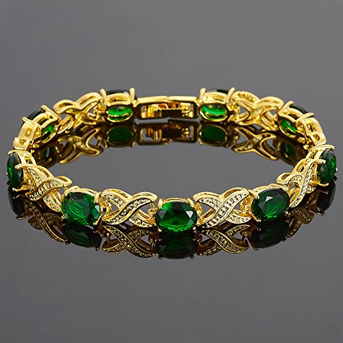 RIZILIA XOXO Link Tennis Bracelet & Oval Cut CZ [5 Colors available] in Gold Plated, 7"