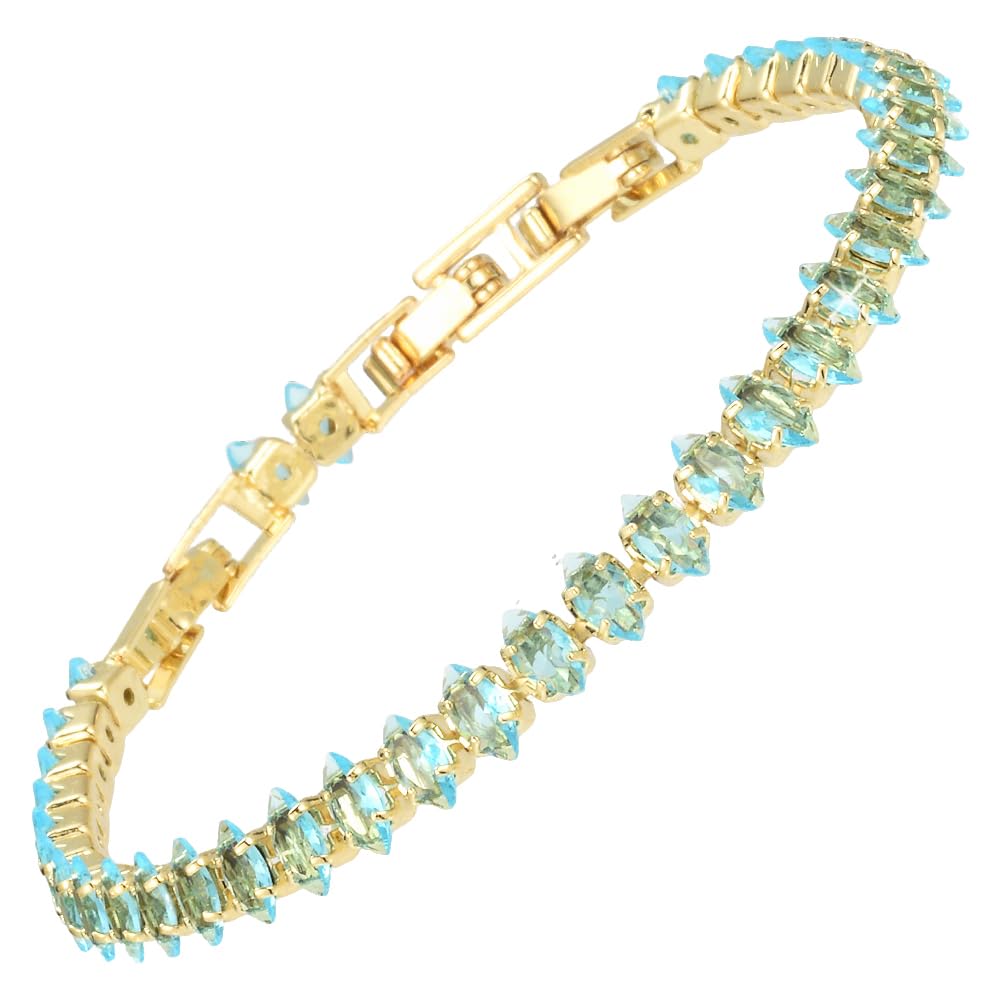 RIZILIA Not-Your-Basic Minimalist to Statement Tennis Bracelet for Women - Round/Marquise/Princess Gemstone CZ in Multi Colors, 14K Gold Plated, 6.5" Base with 0.5"/1" Extenders to 7-7.5"