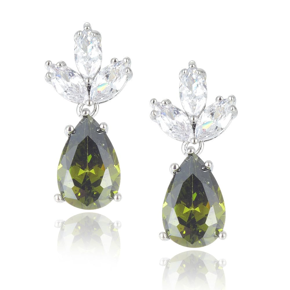 RIZILIA BLOSSOM 18K White Gold Plated Flower Earrings for Women, Pear Cut CZ [Multi Colors Available] Floral Dangle Earrings, Trendy Jewelry Gift for Women