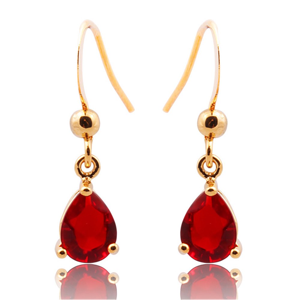 Dangle Drop Pierced Earrings with Pear Cut CZ in 18K Yellow Gold Plated, Simple Modern Elegant