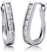 画像をギャラリービューアに読み込む, RIZILIA Hoop Pierced Earrings with Princess Cut CZ [White Cubic Zirconia] in White Gold Plated, Simple Modern Elegant
