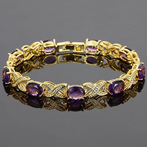 RIZILIA XOXO Link Tennis Bracelet & Oval Cut CZ [5 Colors available] in Gold Plated, 7"