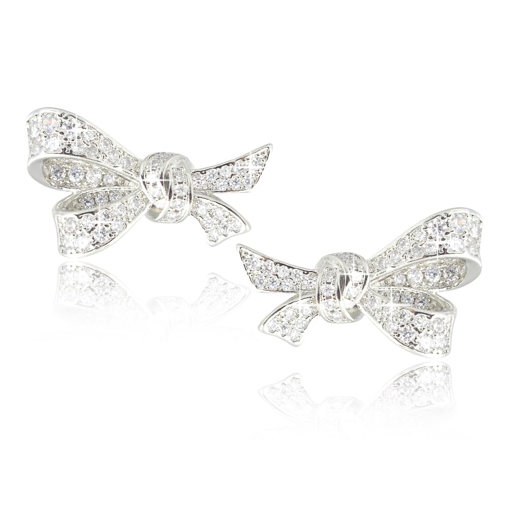 RIZILIA Bow Design Cubic Zirconia Stud Earrings in 18K White Gold Plated, Muliple colors available Hypoallergenic Lightweight Pierced Earrings, Elegant Gift for Women