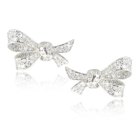 RIZILIA Bow Design Cubic Zirconia Stud Earrings in 18K White Gold Plated, Muliple colors available Hypoallergenic Lightweight Pierced Earrings, Elegant Gift for Women