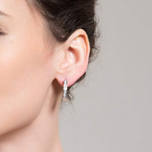 画像をギャラリービューアに読み込む, RIZILIA Hoop Pierced Earrings with Princess Cut CZ [White Cubic Zirconia] in White Gold Plated, Simple Modern Elegant
