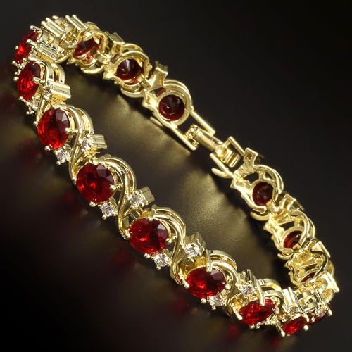 RIZILIA BLOSSOM Tennis Bracelet & Round Cut CZ [6 Colors available] in Yellow Gold Plated, 7"