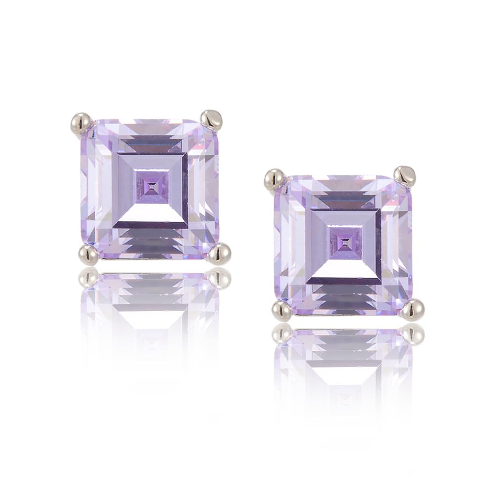 [RIZILIA CLASSIC] Stud Pierced Earrings with Square Emerald Cut Gemstones CZ [Multi-Colors available] in 18K White Gold Plated, Simple Modern Elegant