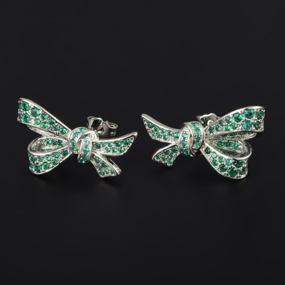 RIZILIA Bow Design Cubic Zirconia Stud Earrings in 18K White Gold Plated, Muliple colors available Hypoallergenic Lightweight Pierced Earrings, Elegant Gift for Women