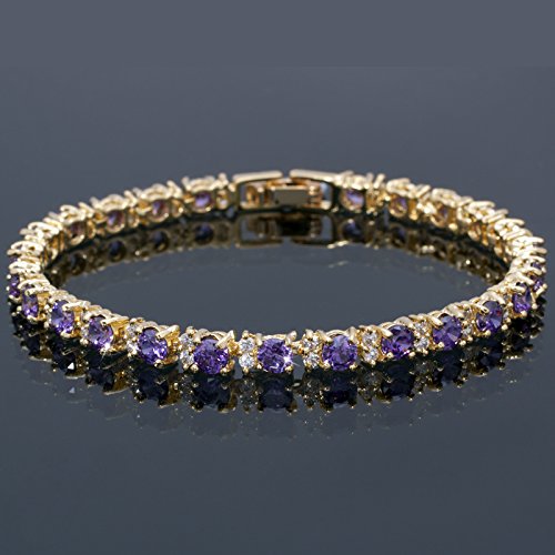 RIZILIA Eternity Tennis Bracelet & Round Cut CZ in Yellow Gold Plated, 7"