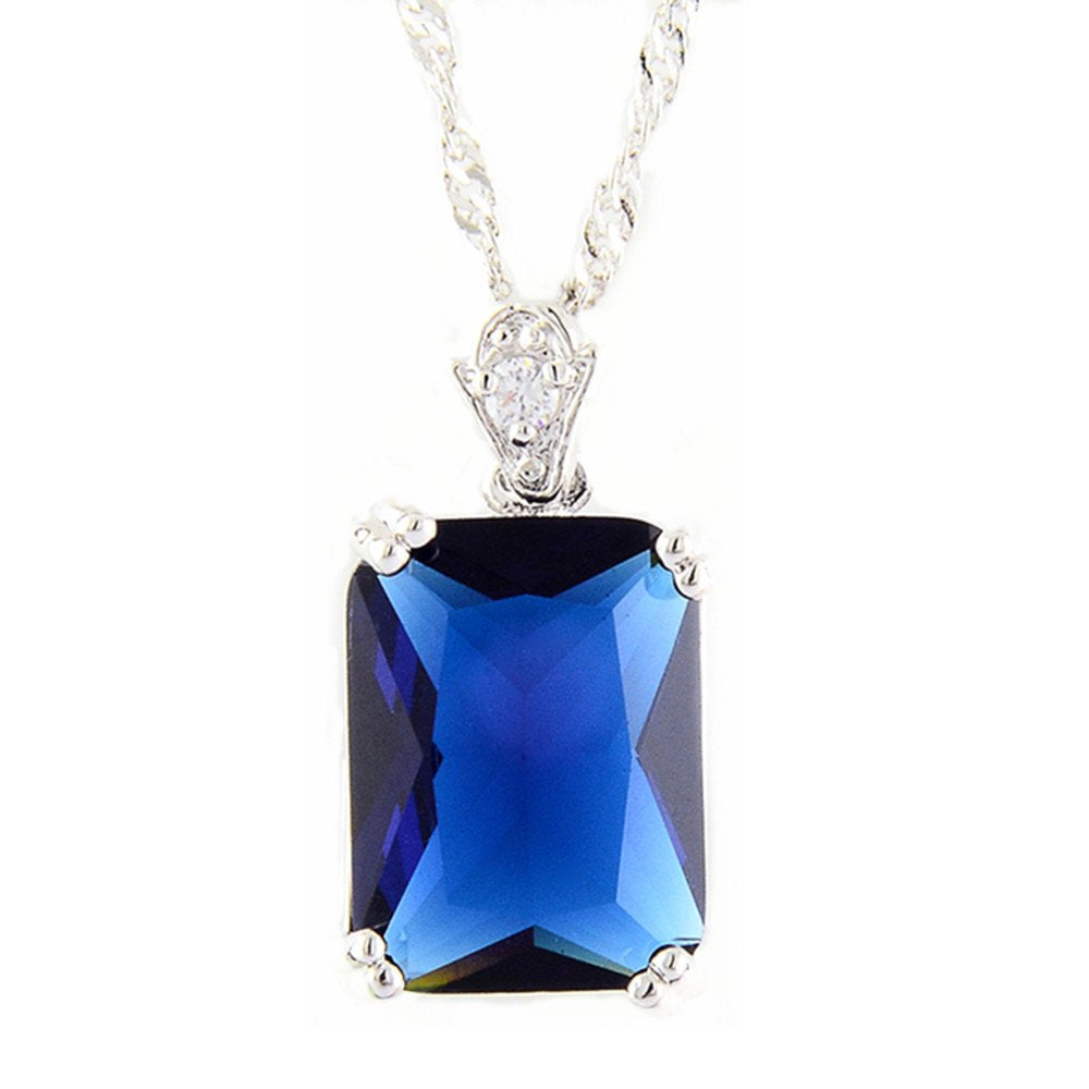 RIZILIA Pendant with 18" Chain & Rectangular Cut CZ [5 Colors available] in White Gold Plated, Simple Modern Elegant