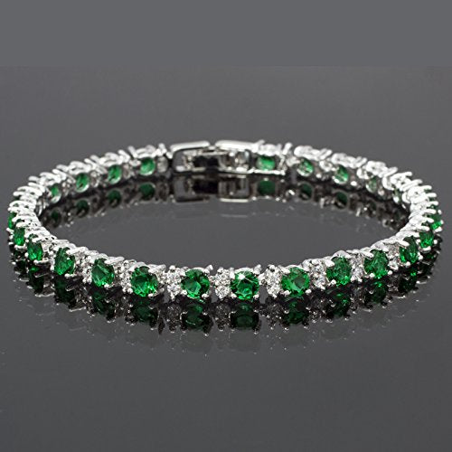 RIZILIA Round Multi-Color CZ Birthstone White Gold Plated Tennis Bracelet, 7"