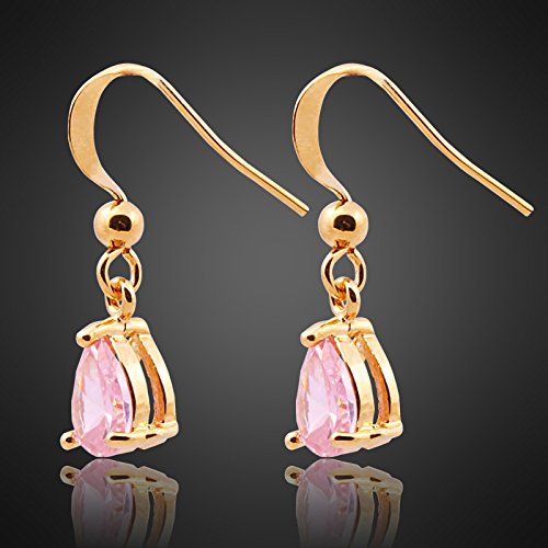 Dangle Drop Pierced Earrings with Pear Cut CZ in 18K Yellow Gold Plated, Simple Modern Elegant