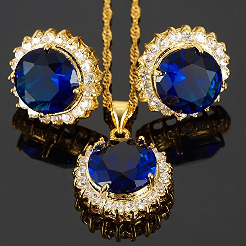 RIZILIA BLOSSOM Jewelry Set Pendant with 18" Chain & Stud Earrings Round Cut CZ [5 Colours available] in Yellow Gold Plated, Simple Modern Elegant