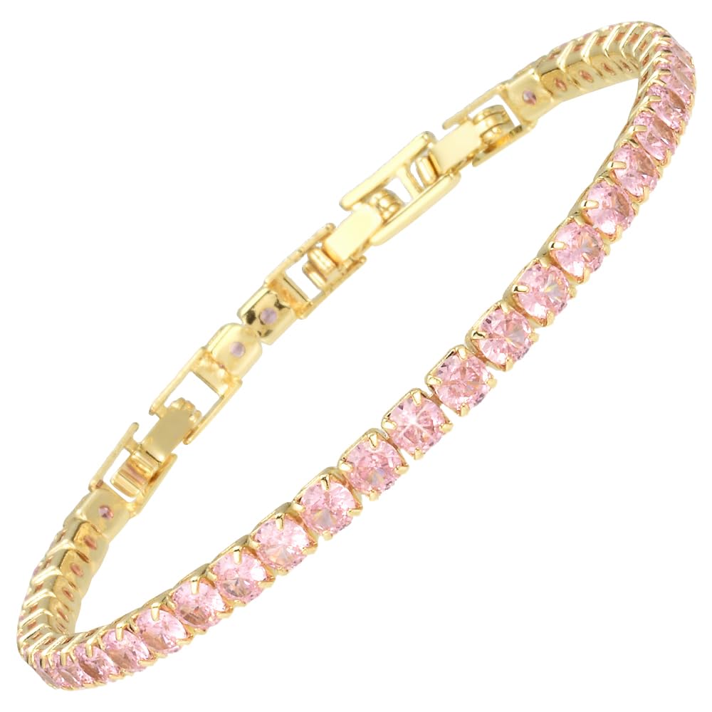 RIZILIA Not-Your-Basic Minimalist to Statement Tennis Bracelet for Women - Round/Marquise/Princess Gemstone CZ in Multi Colors, 14K Gold Plated, 6.5" Base with 0.5"/1" Extenders to 7-7.5"