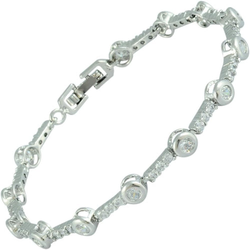 RIZILIA Tennis Bracelet with Round Cut CZ [4 Colors available] in White Gold Plated, 7