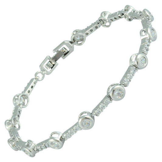 RIZILIA Tennis Bracelet with Round Cut CZ [4 Colors available] in White Gold Plated, 7"