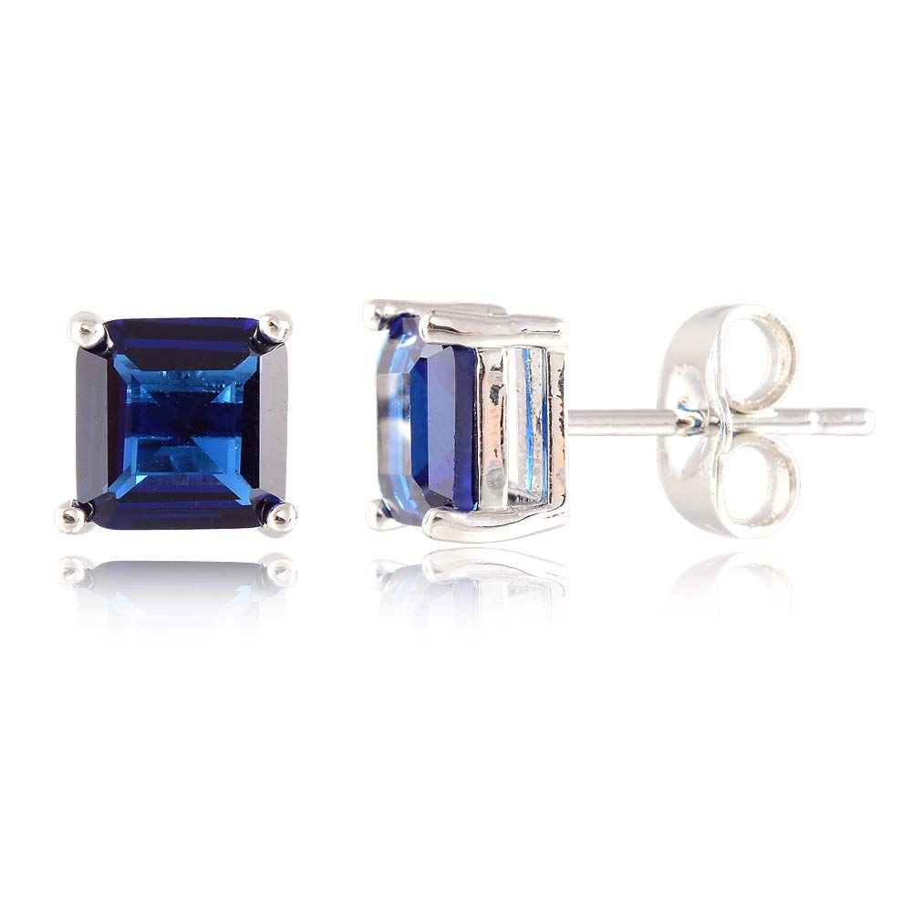 [RIZILIA CLASSIC] Stud Pierced Earrings with Square Emerald Cut Gemstones CZ [Multi-Colors available] in 18K White Gold Plated, Simple Modern Elegant
