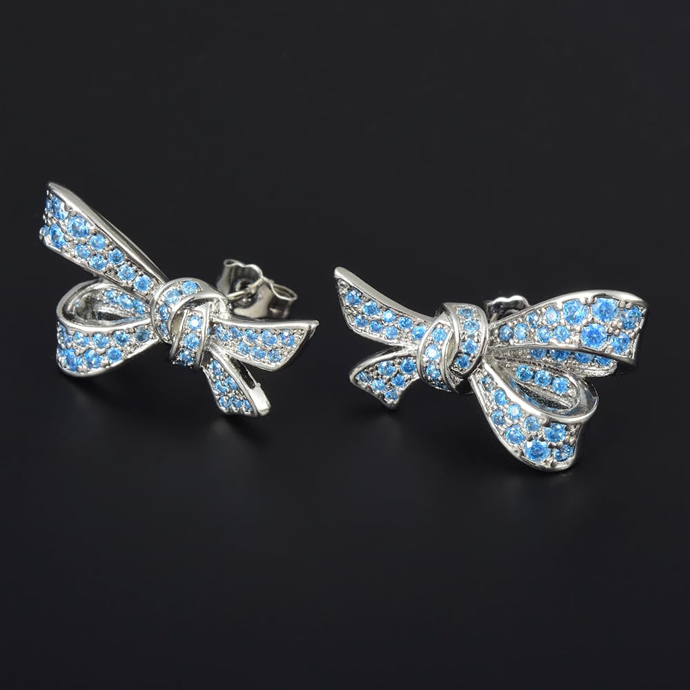 RIZILIA Bow Design Cubic Zirconia Stud Earrings in 18K White Gold Plated, Muliple colors available Hypoallergenic Lightweight Pierced Earrings, Elegant Gift for Women