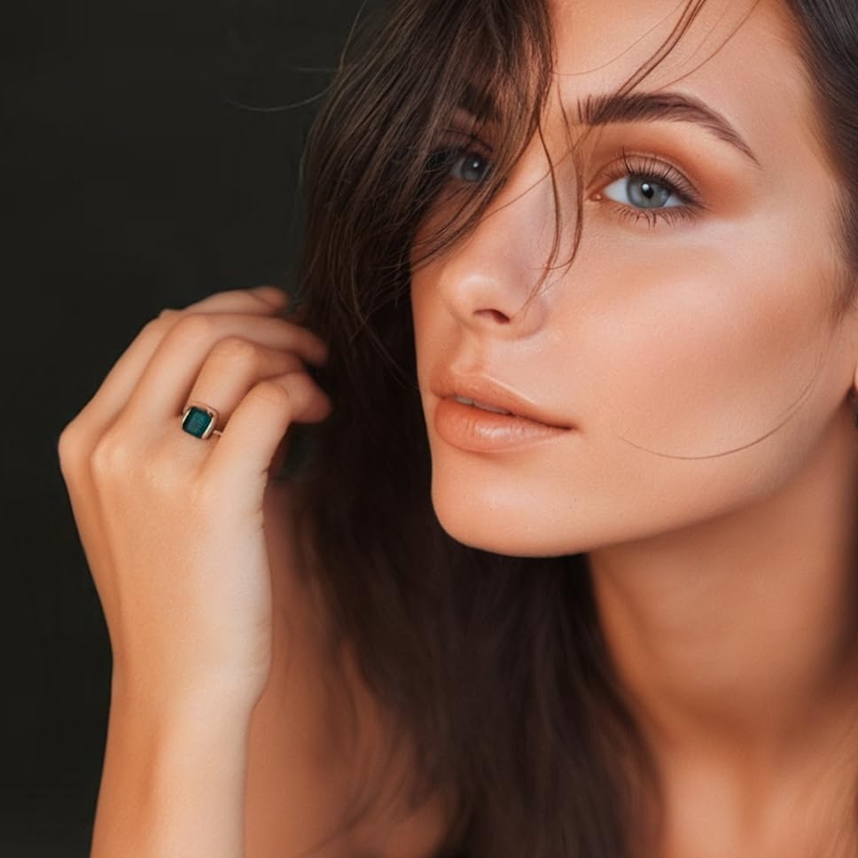 RIZILIA CELEBOX Solitaire Engagement Ring with Emerald Cut Gemstones CZ [6 Colors available] in Yellow Gold Plated, Celebrity inspired by Angelina Jolie