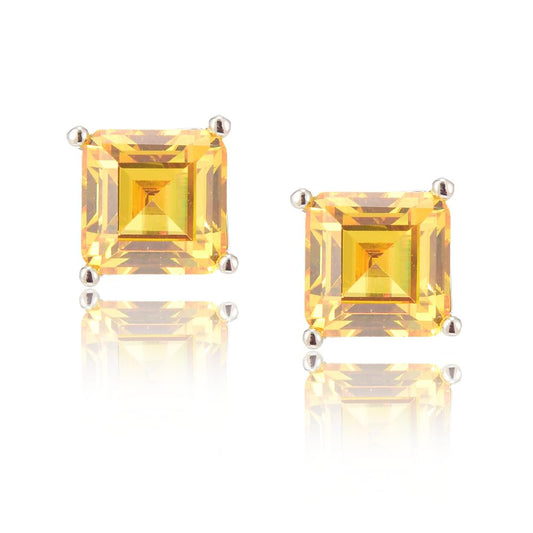 [RIZILIA CLASSIC] Stud Pierced Earrings with Square Emerald Cut Gemstones CZ [Multi-Colors available] in 18K White Gold Plated, Simple Modern Elegant