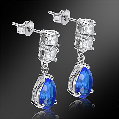 [RIZILIA TEARDROP] Dangle Drop Pierced Earrings with Pear Cut CZ [4 Colors available] in White Gold Plated, Simple Modern Elegant