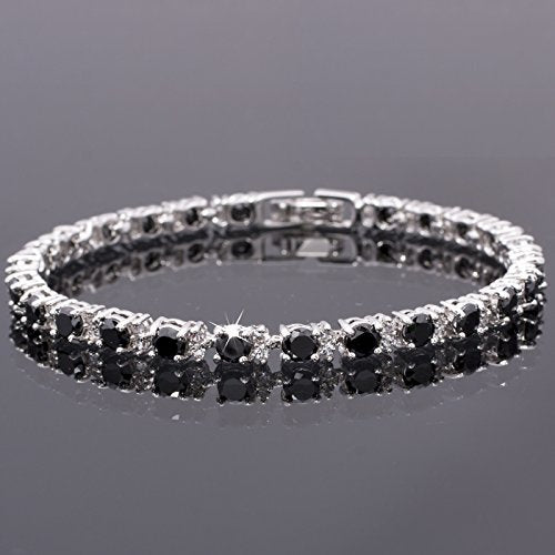 RIZILIA Round Multi-Color CZ Birthstone White Gold Plated Tennis Bracelet, 7"