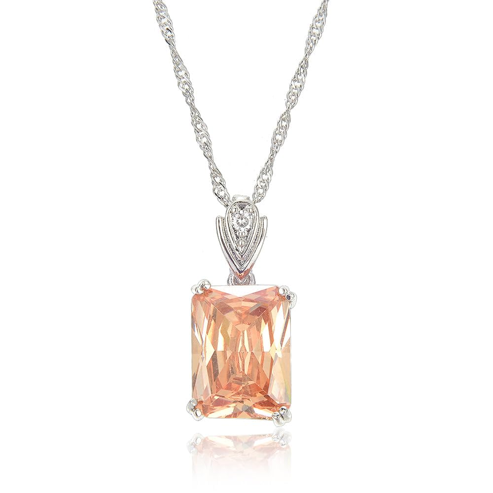 RIZILIA Pendant with 18" Chain & Rectangular Cut CZ [5 Colors available] in White Gold Plated, Simple Modern Elegant