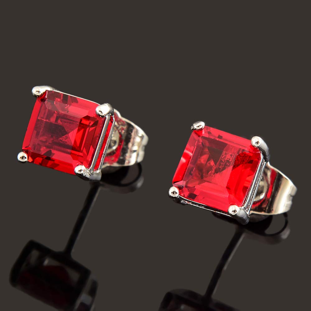 [RIZILIA CLASSIC] Stud Pierced Earrings with Square Emerald Cut Gemstones CZ [Multi-Colors available] in 18K White Gold Plated, Simple Modern Elegant