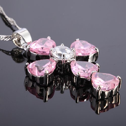 RIZILIA Cross Pendant with 18" Chain & Heart Cut CZ [6 Colors available] in White Gold Plated, Simple Modern Elegant