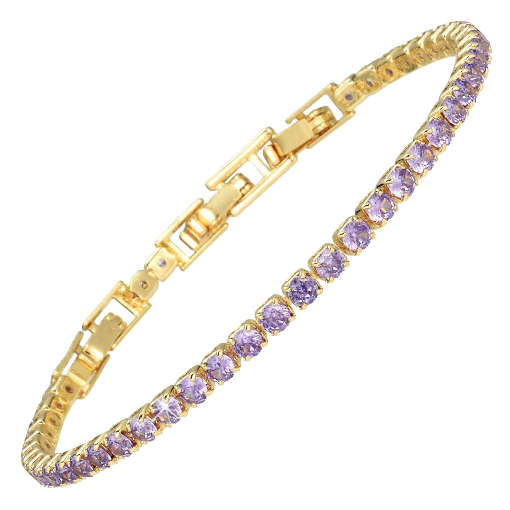 RIZILIA Not-Your-Basic Minimalist to Statement Tennis Bracelet for Women - Round/Marquise/Princess Gemstone CZ in Multi Colors, 14K Gold Plated, 6.5" Base with 0.5"/1" Extenders to 7-7.5"