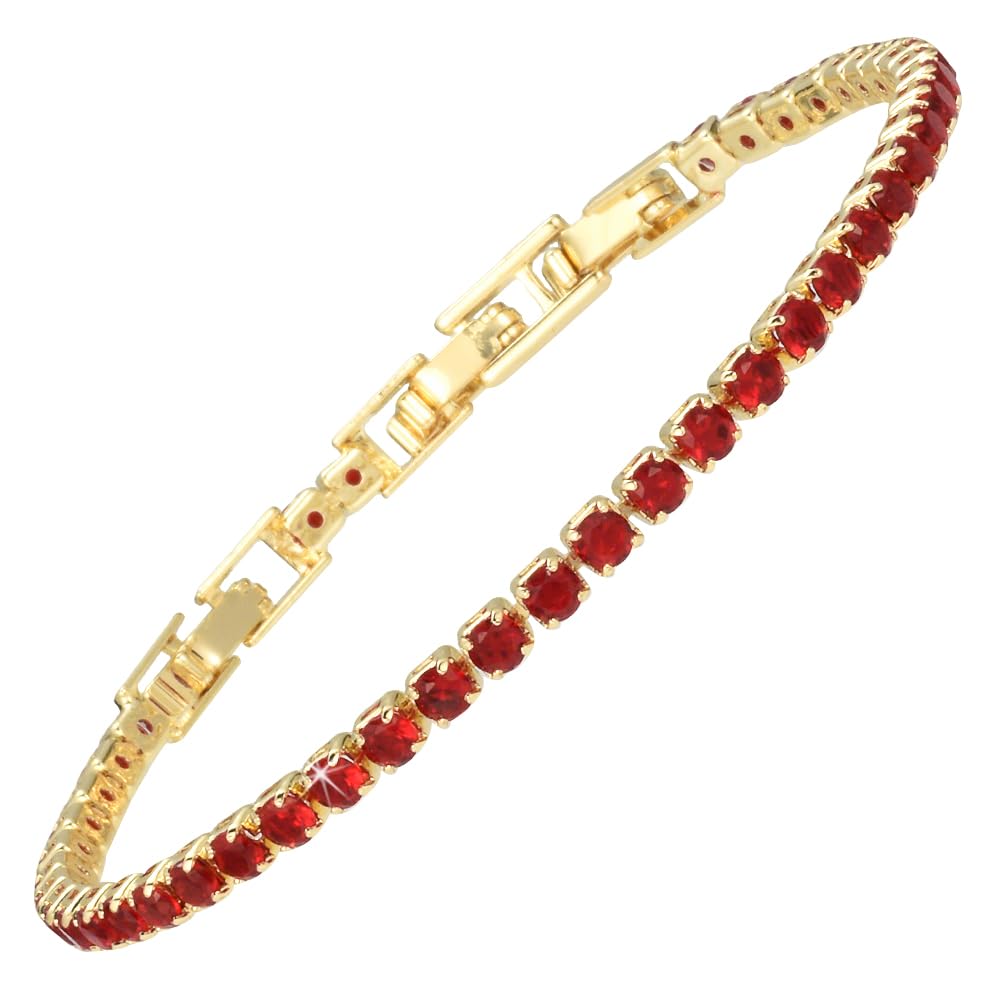 RIZILIA Not-Your-Basic Minimalist to Statement Tennis Bracelet for Women - Round/Marquise/Princess Gemstone CZ in Multi Colors, 14K Gold Plated, 6.5" Base with 0.5"/1" Extenders to 7-7.5"
