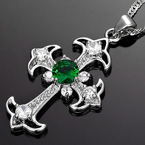 RIZILIA Cross Pendant with 18" Chain & Round Cut CZ [5 Colors available] in White Gold Plated, Simple Modern Elegant